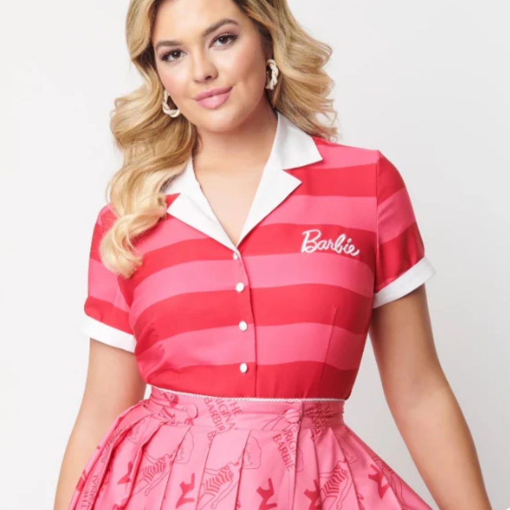 Barbie Pink Striped Top And Skirt Set